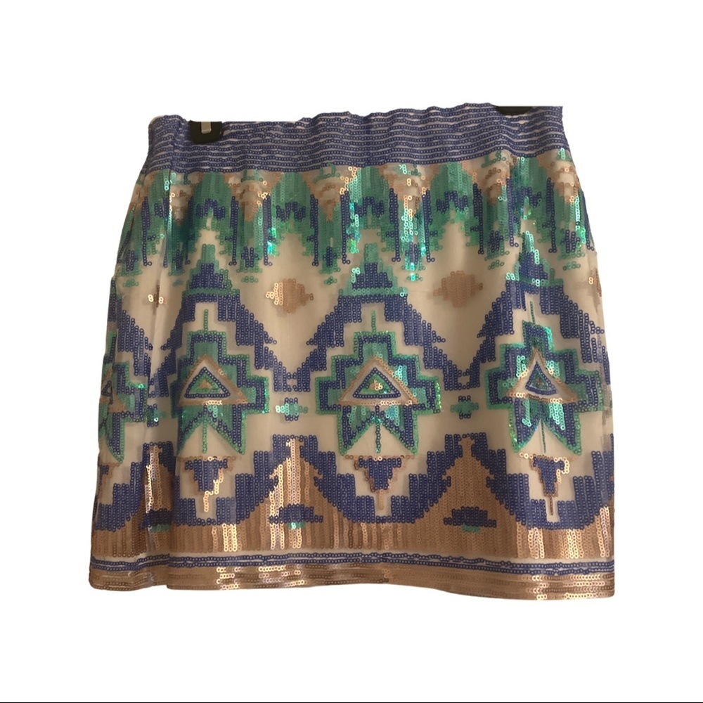 Marineblu sequined Aztec mini skirt. SZE L